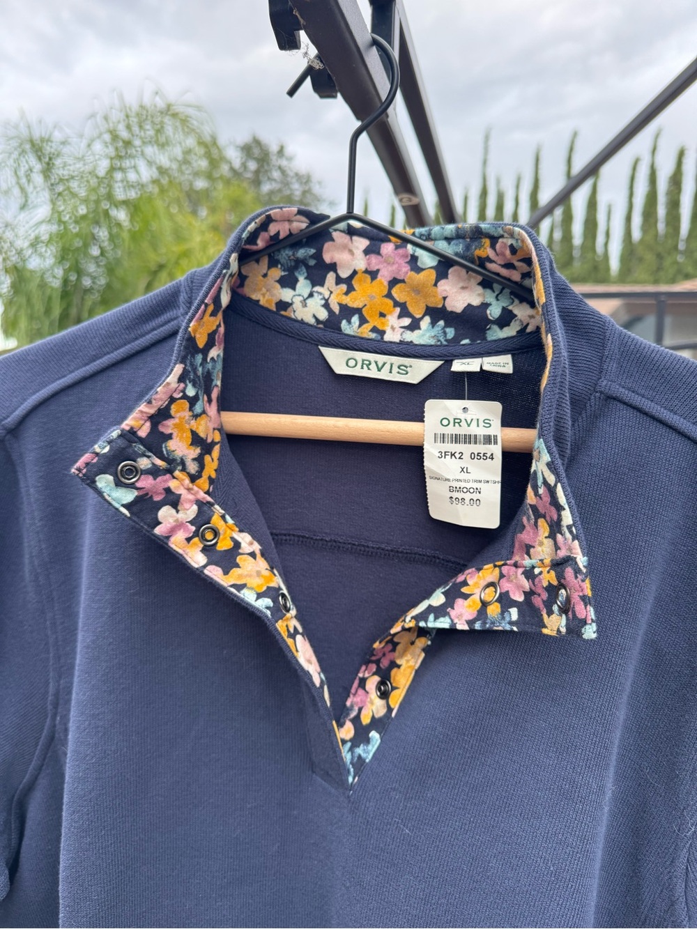 Orvis Navy Pullover with Floral Collar